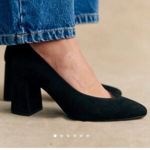 Sezane Black Suede Pointed Toe Heeled Pumps